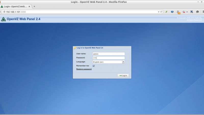 إعادة ضبط كلمة سر لوحة التحكم OpenVZ Web Panel