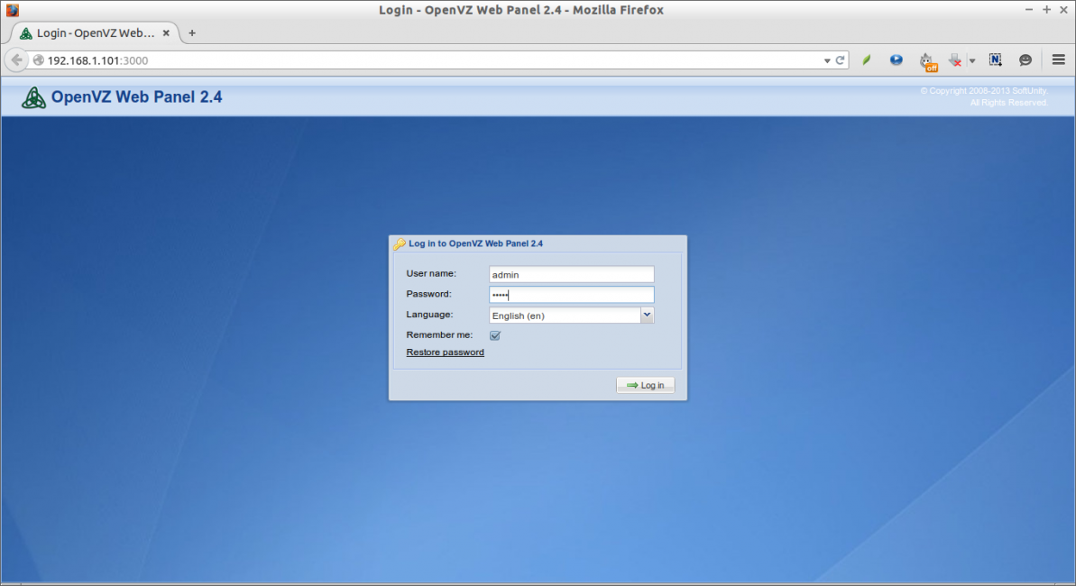 إعادة ضبط كلمة سر لوحة التحكم OpenVZ Web Panel